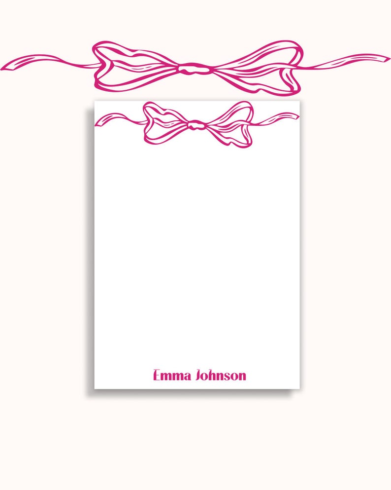 Bow Notepad Cute Pink Bow Notepad – Custom Name Notepad - Sweet Gift for Mom ...