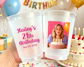 Personalized Photo Birthday Cups - Custom Birthday Party Favor, Birthday Celebration Cups, Birthday Bash Cups, Double Sided Frosted Cups