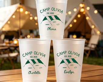Custom Camp Cups with Names -  Glamping Party Cups, Personalized Frosted Cups, Outdoor Party Favors, Camping Weekend Cups