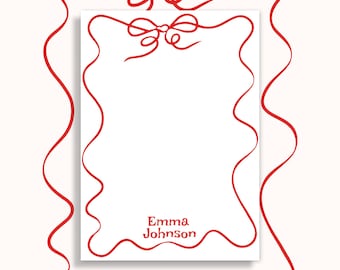 Personalized Red Bow Notepad – Elegant Personalized Stationery - Valentine’s, Christmas or Holiday Gift - Wedding or Anniversary Gift