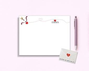 Cupid Heart Flat Notecards - Personalized Heart Stationery - Custom Name Cards - Valentine’s Day Gift - Writing Cards