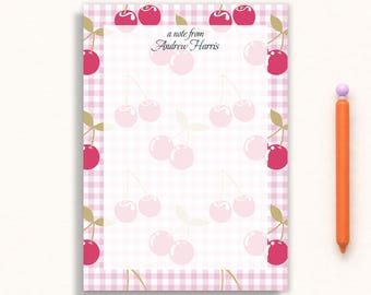 Pink Gingham Cherry Notepad - A Note From Personalized Stationery - Valentine’s Day Gift for Her - Personalized Gift - Daily Notes