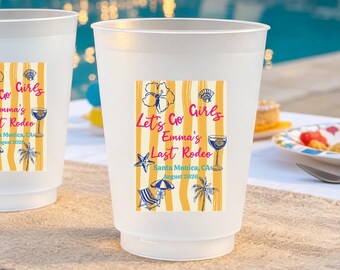 Colorful Beach Bachelorette Cups, Last Rodeo Beach Bach Cups, Personalized Name Frosted Cups, Girls Trip Party Favor, Custom Beach Drinkware