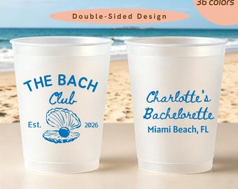 Double-Sided Bach Club Frosted Cups, Personalized Bachelorette Party Cups with Name, Custom Beach Bach Drinkware, Girls Trip Party Favor