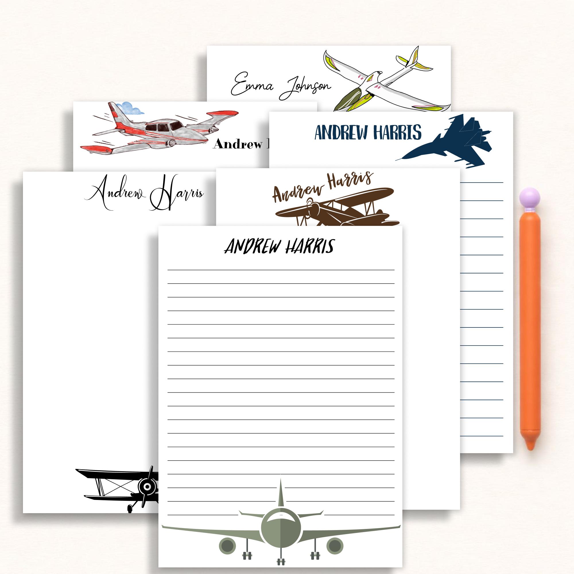Personalized Airplane Notepad - Pilot Stationery, Custom Name Writing ...