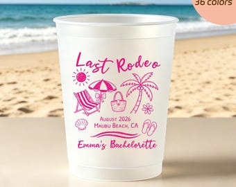 Last Rodeo Bachelorette Party Cups, Personalized Beach Bach Cups, Custom Name Frosted Cups, Girls Trip Party Favor, Coastal Bachelorette
