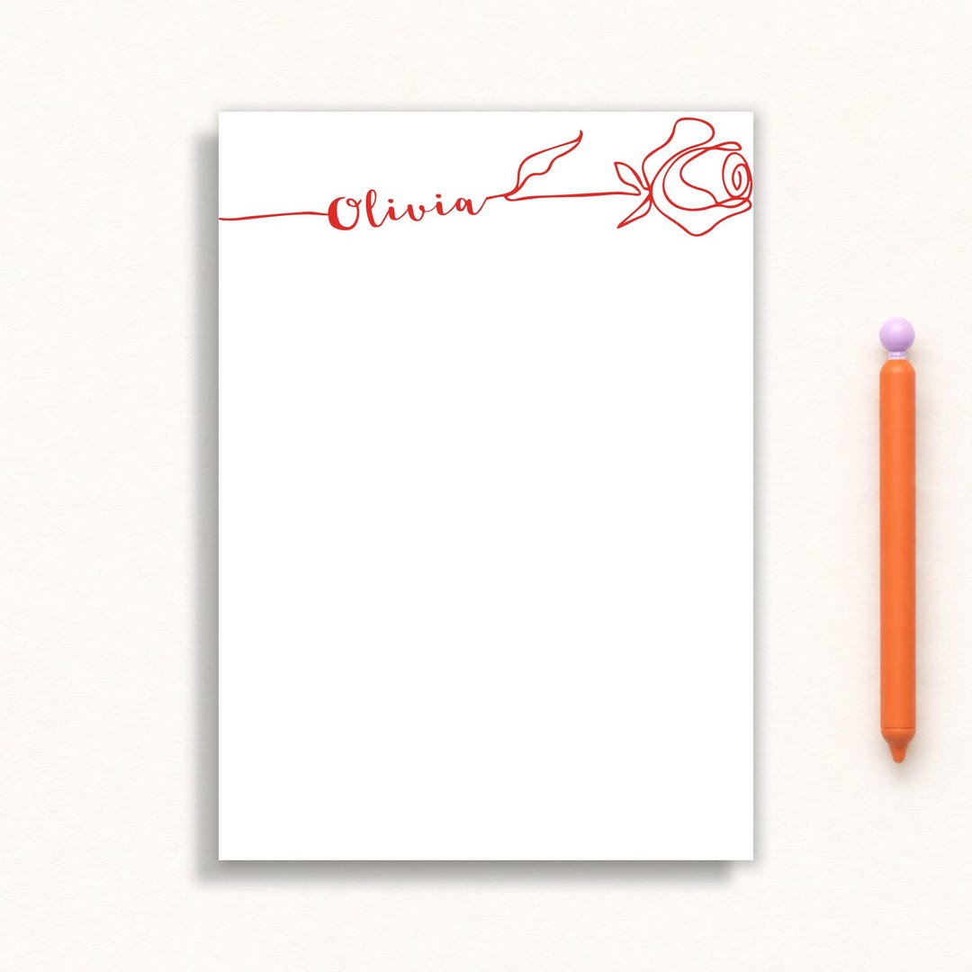 Personalized Rose Notepad - Minimal Line Art Design - Valentine’s Day ...