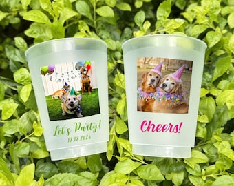 Custom Pet Photo Cup | Add Name & Date | Personalized Dog Party Cup | Frosted Reusable Cup Gift