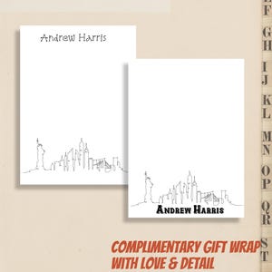 Personalized City Skyline Notepad – NY Landmark Notepad – Gift for Architects o Travelers – Monochrome Notepad for Professionals