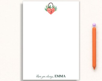 Personalized Love Note Notepad - Heart Lock Design - Valentine Gift for Her - Valentines Stationery - Anniversary Keepsake - Girlfriend Gift