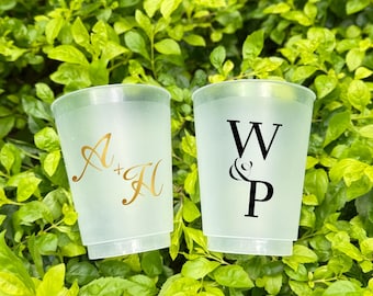 Personalized Frosted Wedding Cups – Custom Initials Monogram Cups, Wedding Favor, Bridal Shower,  Engagement Cups, Minimalist Cups