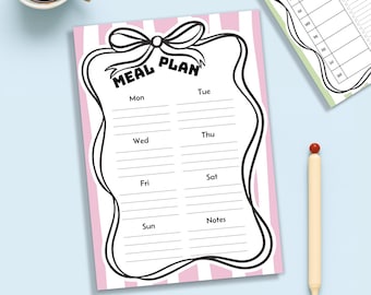 Custom Bow Meal Plan Pad – Weekly Menu Planner - Kitchen List Notepad - Grocery List - Personalized Notepad - Tear-Off Family Meal Plan