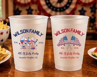 Personalized 4th of July Frosted Cups, Family Reunion Cups, Patriotic Party Favor, Beach & Lake House Cups, Backyard BBQ