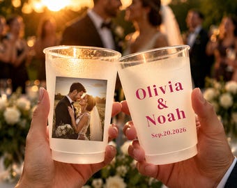 Custom Wedding Photo Cup - Personalized Frosted Cups, Custom Picture & Name, Double-Sided Wedding Party Cups, Wedding Favor, Couple Gift