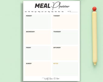Weekly Meal Planner Pad – Simple Meal Plan Notepad – Kitchen Organizer – Weekly Menu Template – Custom Meal Plan Pad – Menu Planner