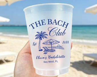 Custom Beach Bachelorette Frosted Cups, The Bach Club Party Cups, Personalized Bridal Party Drinkware, Girls Trip Favor