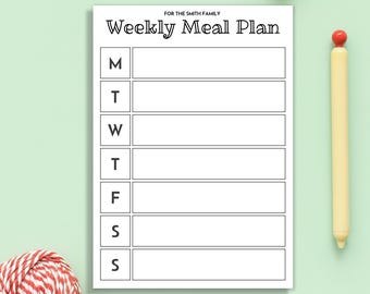 Minimalist Meal Planner Notepad – Custom Name Meal Planner - Weekly Menu Pad - Kitchen Productivity Notepad - Menu Board - Meal Prep Notepad