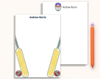Custom Cricket Notepad - Personalized Name Stationery - Cricket Lover Gift - Sports Gift for Kids & Teens- Back to School Sports Gift