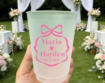 Personalized Wedding Favor Cups - Custom Name Cups, Bridal Shower Cups, Bow Design Cups, Wedding Favor Cups, Engagement Party Cups