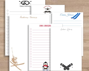 Personalized Skiing Notepad – Custom Winter Sports Stationery - Personalized Gift - Gift for Ski Lovers, Snowboarders - Checklist Pad