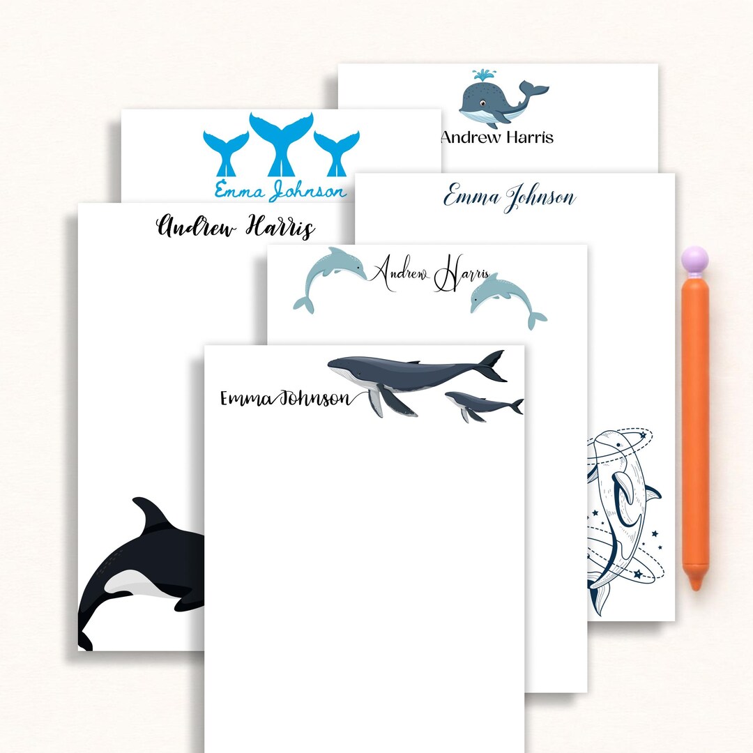 Personalized Ocean Animal Notepad - Whale Dolphin Stationery, Kids ...