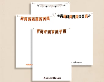Halloween Themed Notepad - Pumpkin Banner Notepad - Custom Name Notepad - Trick or Treat Stationery Gift - Fall Gift for Kids & Teachers