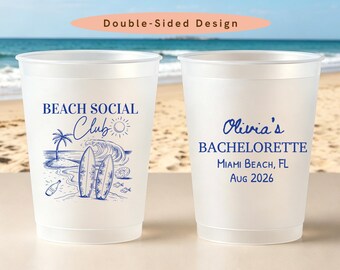 Personalized Beach Party Cups, Surf Club Frosted Cups, Double-Sided Custom Bachelorette Cups, Beach Party Drinkware, Girls Trip Favor