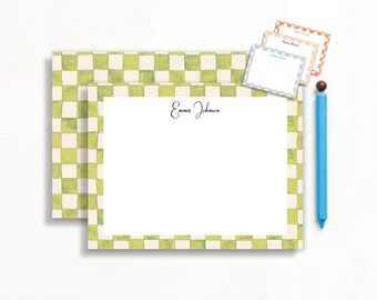 Watercolor Checker Personalized Flat Card Set - Custom Name Stationery - Gift for Teachers, Professionals or Friends - Double-Sided Cards
