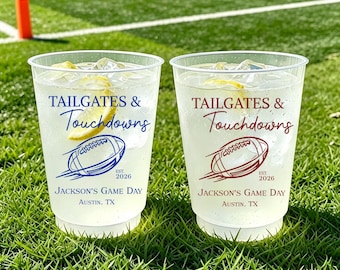Personalized Football Party Cups, Tailgates & Touchdowns Cups, Football Party Favors, Game Day Frosted Cups, Football Birthday Decorations