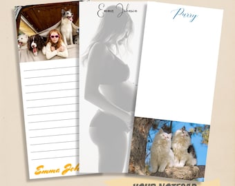 Custom Photo Notepad – Add Your Photo Notepad – Custom Name Option  – Writing Notepad – Pet, Family, or Maternity Gift – Size 3.5 x 8 inch