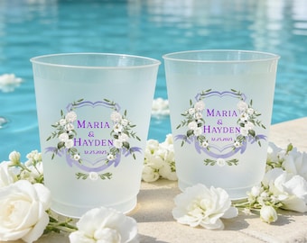 Personalized Wedding Cups, Custom Name Frosted Cups, Bridal Shower Cups, Bachelorette Party Cups, Floral Wedding Cups, Wedding Favors