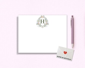 Floral Initial Flat Card Set - Monogram Stationery - Gift for Weddings, Brides & Professionals - Thank You Cards