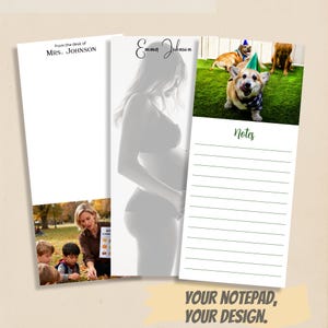 Custom Photo Notepad, Personalized Picture Notepad, Teacher Gift, Back to School Gift, Pet & Family Notepad – Size 3.5 x 8 inch