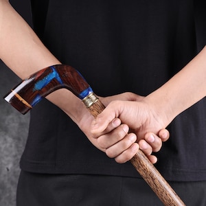 Handmade Rosewood Walking Cane with Resin Inlay & Brass Accents