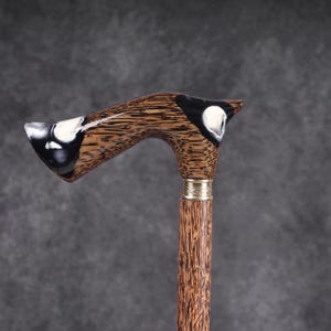 Handmade Palmwood Walking Stick: Eagle Head Resin Handle, Brass Accents