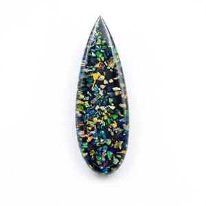33ct Aurora Opal Doublet Cabochon | 46x15x6mm Elongated Teardrop Black Fire Opal | Iridescent Gemstone for Wire Wrapping & Jewelry Making