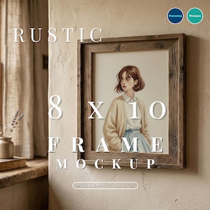 8x10 Frame Mockup – Rustic Wall Wood Frame, Natural Light PSD