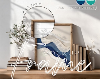 8×10 Frame Mockup – Wood Vertical Poster, PSD Smart Object