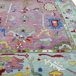 Pink colour 10x14, 12x15 Oushak Hand knotted floral Rug Large size Oushak Rug luxury modern Rug for living room kid&#39;s room Area Wool Rugs