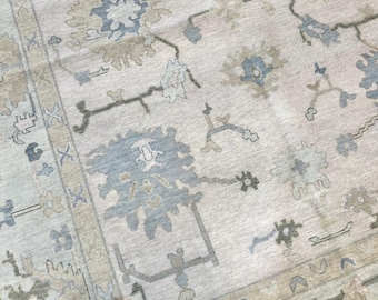 Natural Cream 10x14, 12x15 Oushak Hand knotted floral Rug Large size Oushak Rug luxury modern Rug for living room kid's room Area Wool Rug