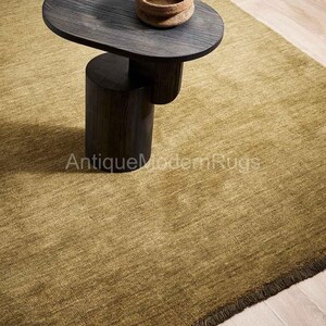 Solid Brown Hand Knotted Wool Rug, Plain Textured Area Rug, Charcoal Bronze Minimalist Carpet, Custom Size Living Room Rug,
