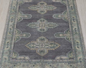Grey Antique Hand Knotted Turkish Rug Floral Design– Vintage Style Area Rug for Large rug All Custom room Size rugs