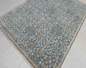 Grey Muted Vintage Oushak Rug – Hand Knotted Wool Turkish Carpet Floral Design – Vintage Style Area Rug for  8x12, 9x12 rug kids room rug ..