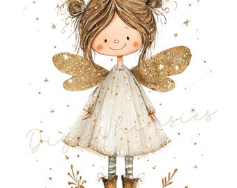 12 Angel Clipart: Magical Cute Glitter Angel Holiday Ephemera, Little Girl, Card Making (JPG Digital Download)