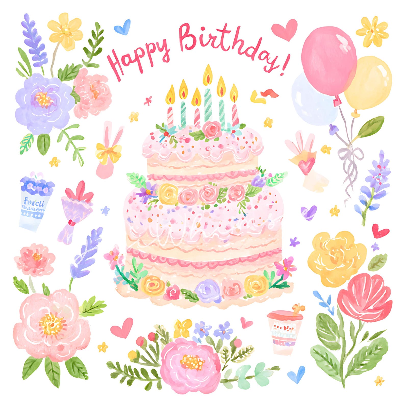 Happy Birthday Clipart | Floral Spring Birthday Watercolor | Preppy ...