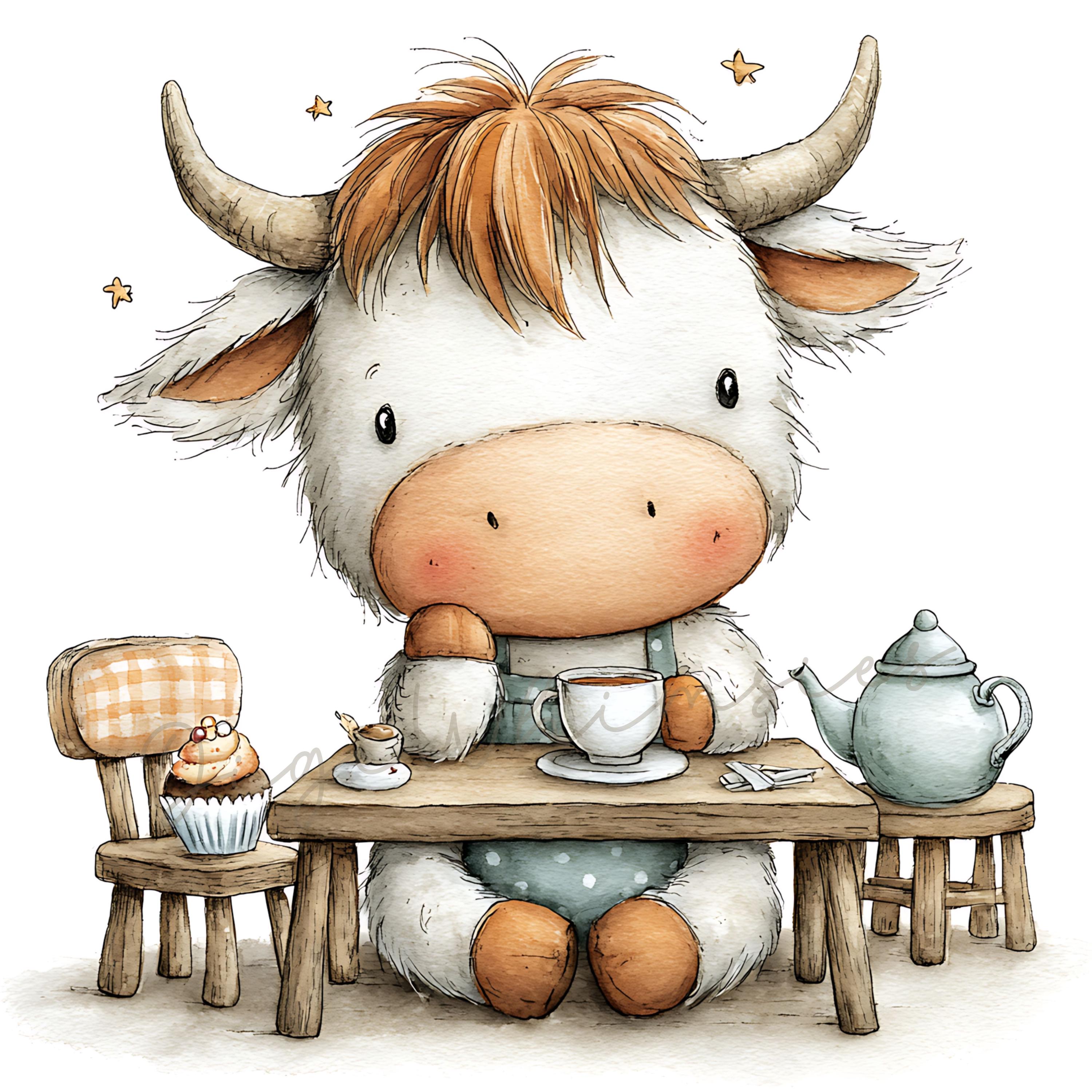 Baby Highland Cow Clipart Set: Watercolor Farmhouse Nursery Animals ...