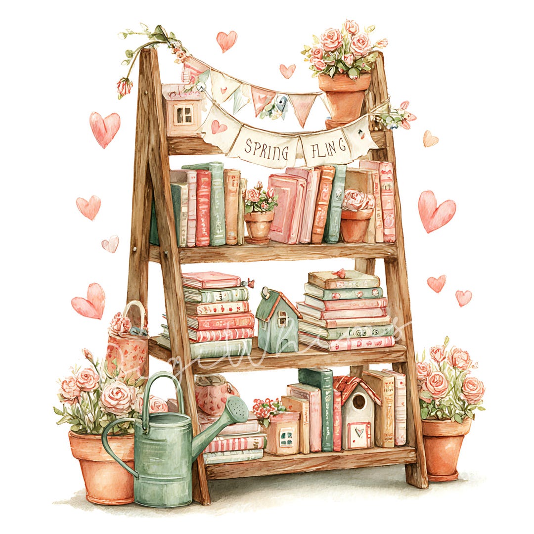 21 Bookshop Clipart: Romantic Bookstore Bookish Valentine Spring ...