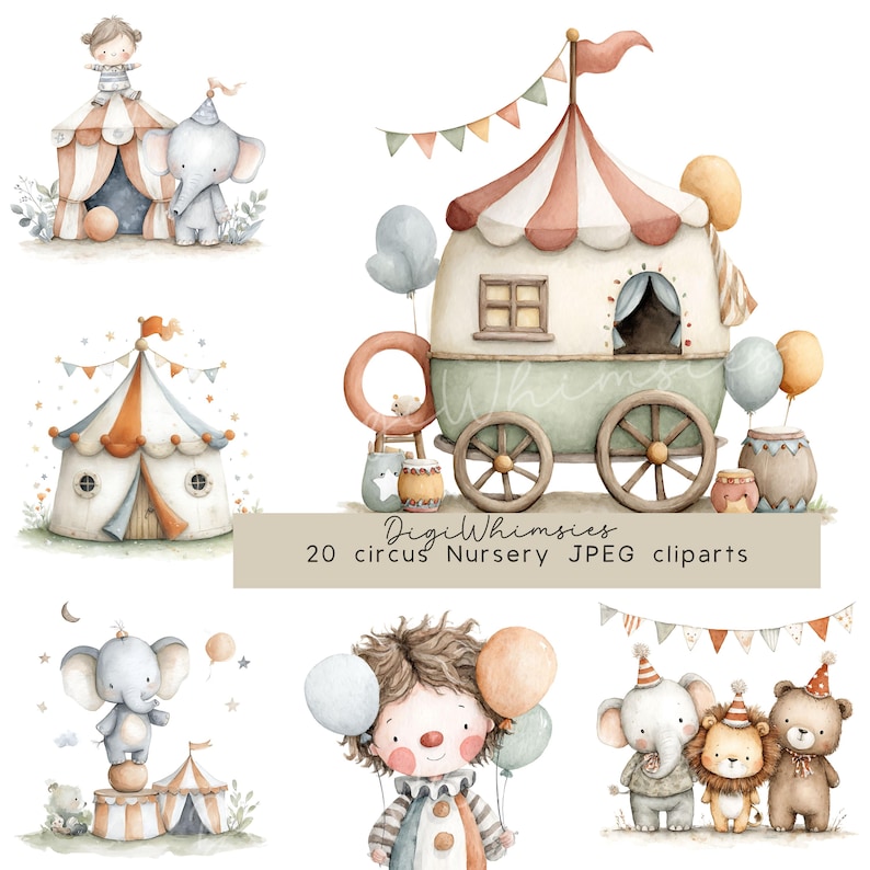 Watercolor Circus Animals Clipart, Nursery Art (jpgs, Digital Download ...