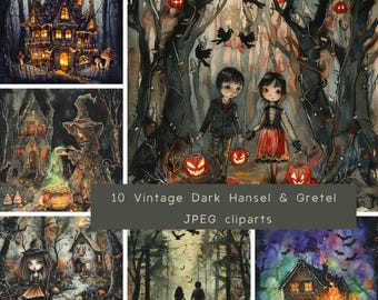 Vintage Hansel and Gretel Clipart: Gothic Fairytale Ephemera (JPG Digital Download)