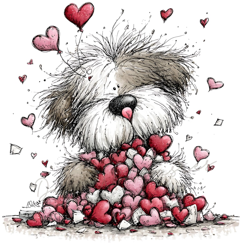 Whimsical watercolor clipart set of 24 funny dogs themed for Valentine's Day. Quirky illustrations feature dogs with silly expressions, hearts, and festive red and pink love motifs. Perfect for Heart's Day cards, sublimation, scrapbooking, and DIY crafts. High-quality digital JPGs for instant download.